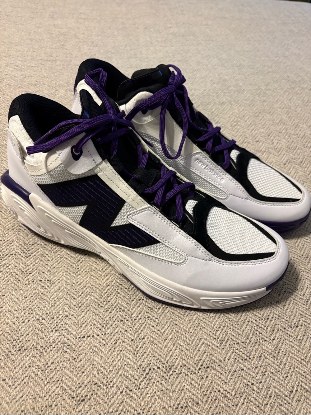 New Balance Basketball Shoes White, Black and Purple Mesh Lace-Up Sneakers